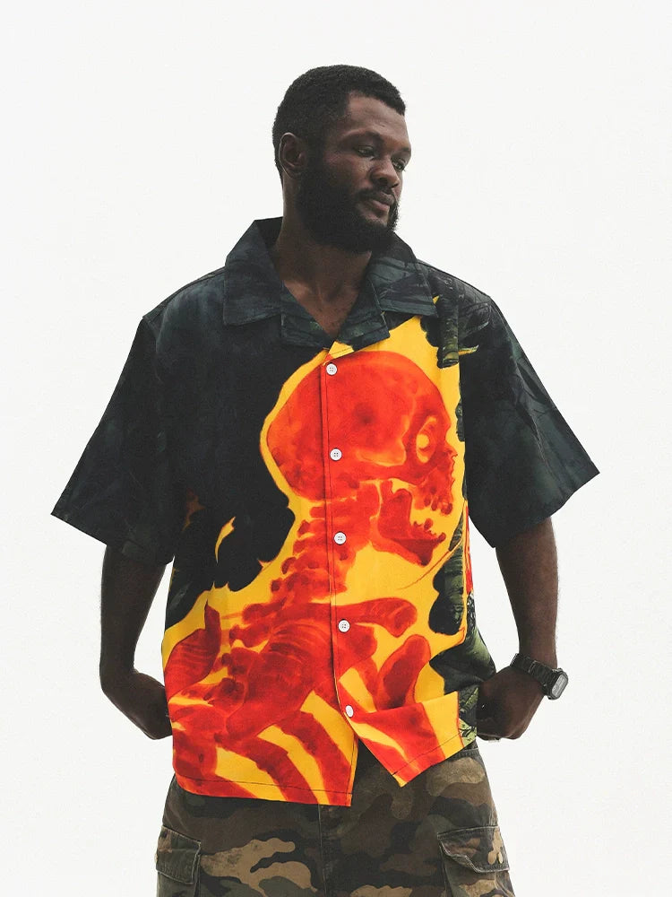 Skull Print Oversize Short Sleeve Shirt