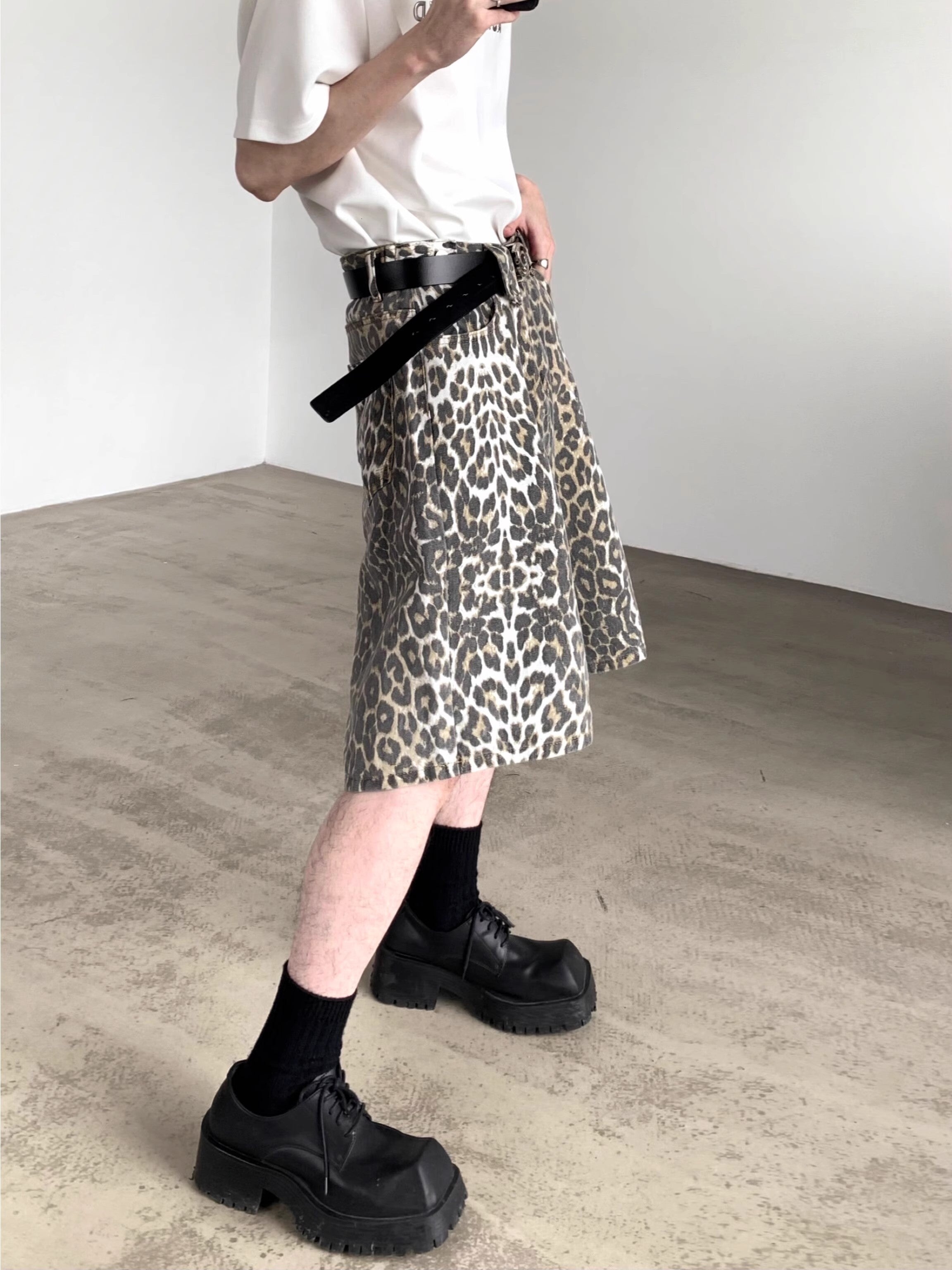 Leopard Print Short Denim Jeans