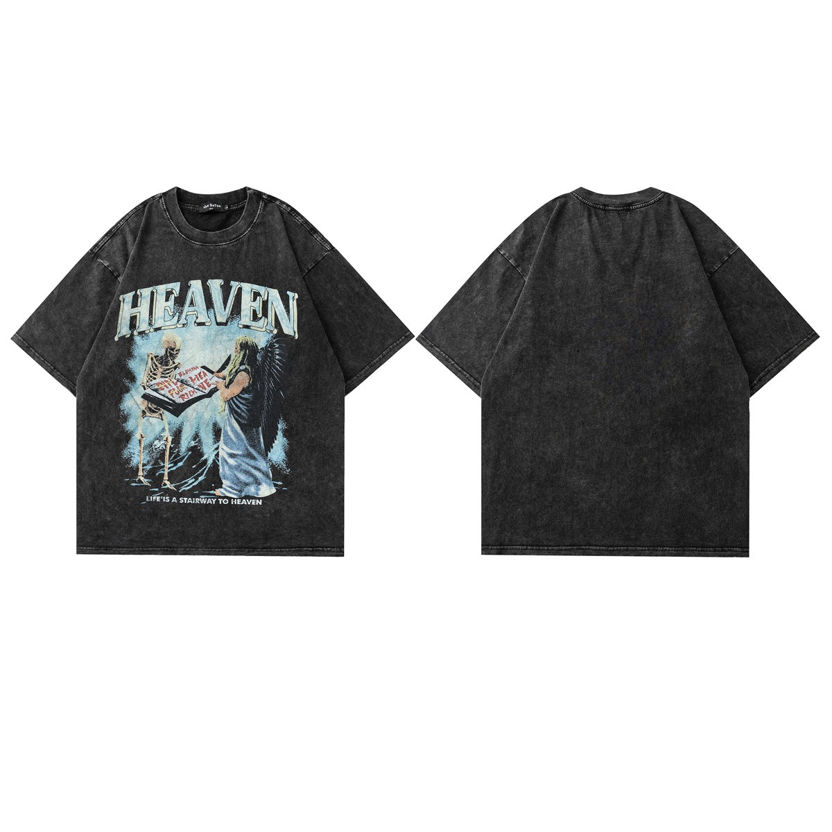 Washed Skull Print Cotton Short Sleeve T-Shirt