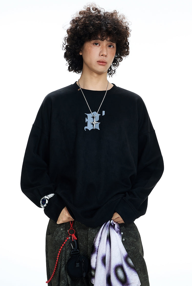 Overize Suede Round Neck Sweatshirt