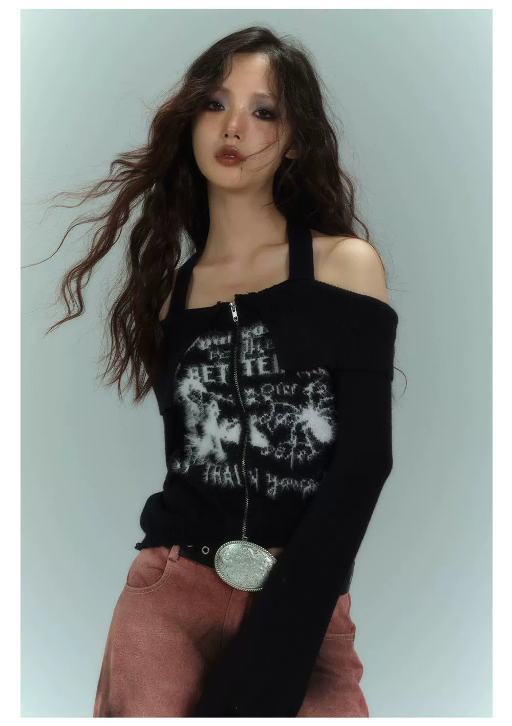 Off-Shoulder Halter Slim Knit Sweater