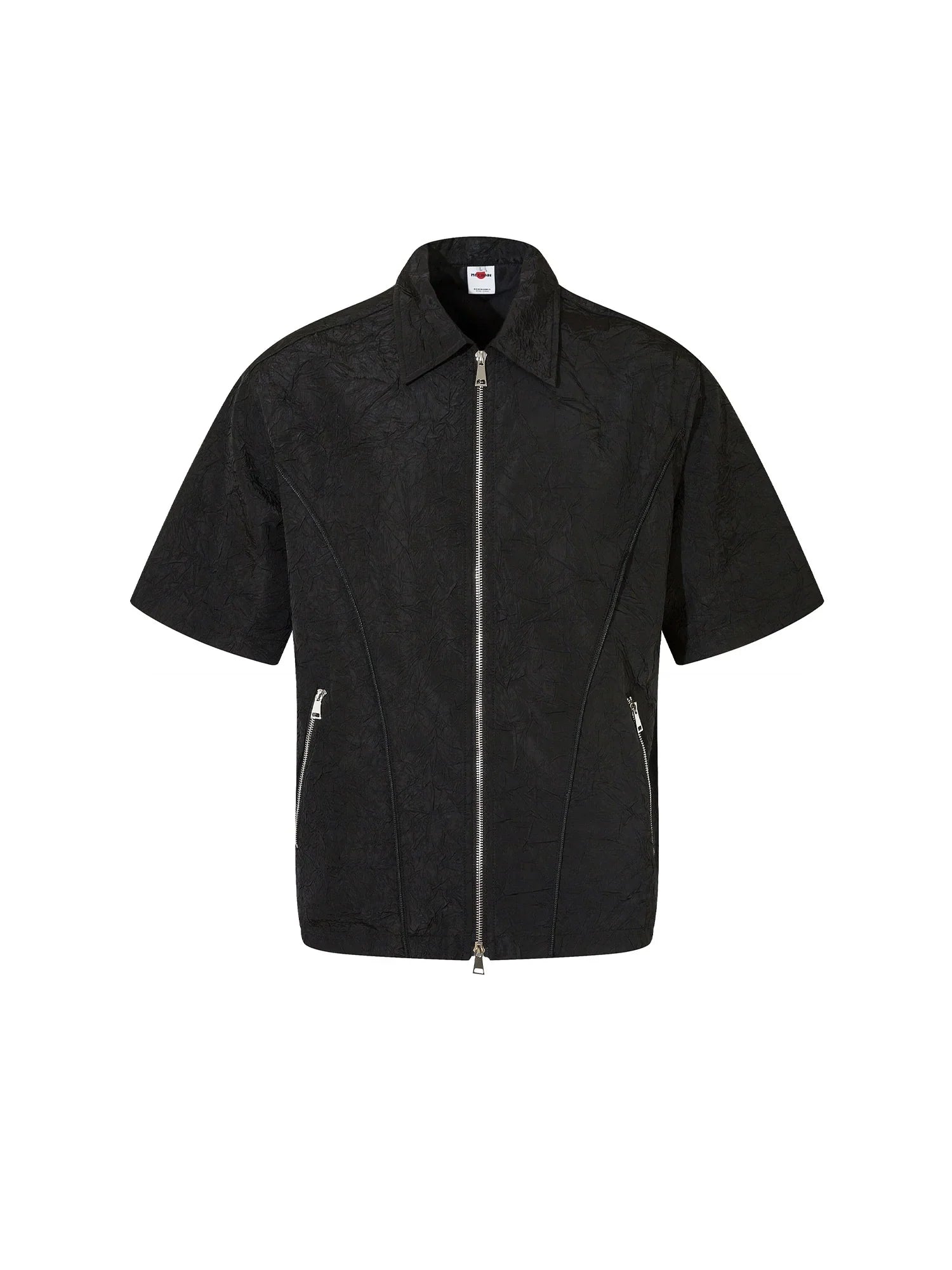 Deconstructed Texture Double Zipper Short Sleeve Shirt