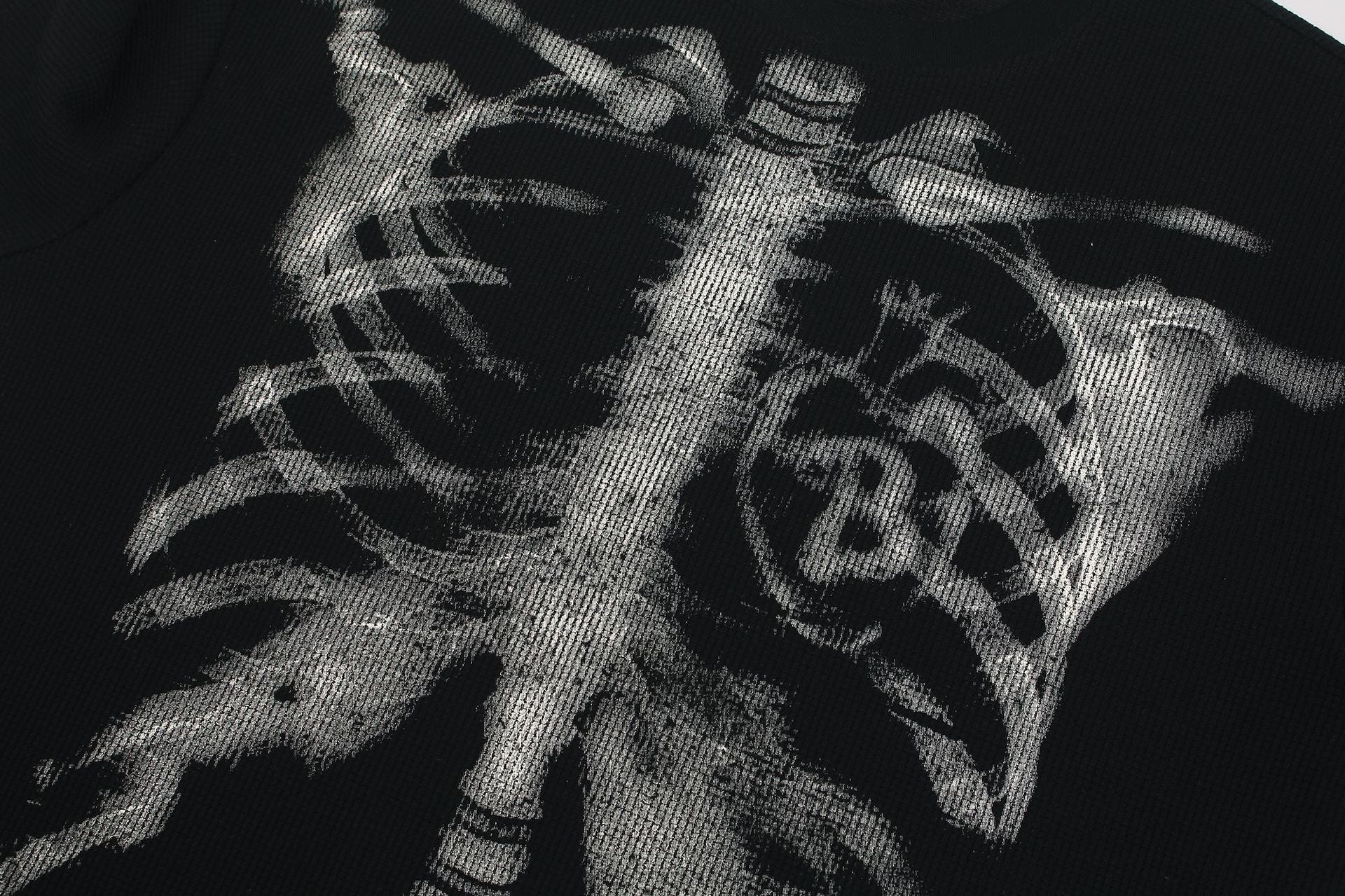 Skeleton Print Waffle Short Sleeve T-Shirt