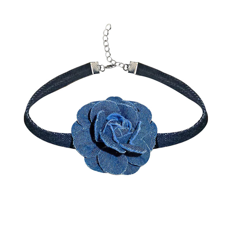 Denim Rose Necklace