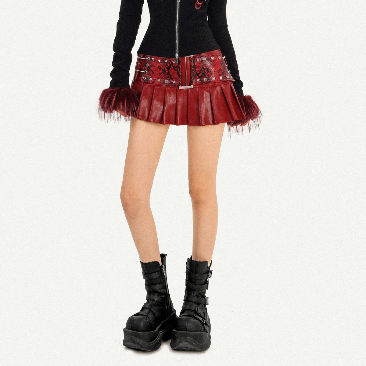PU Leather Snake Print Short Skirt