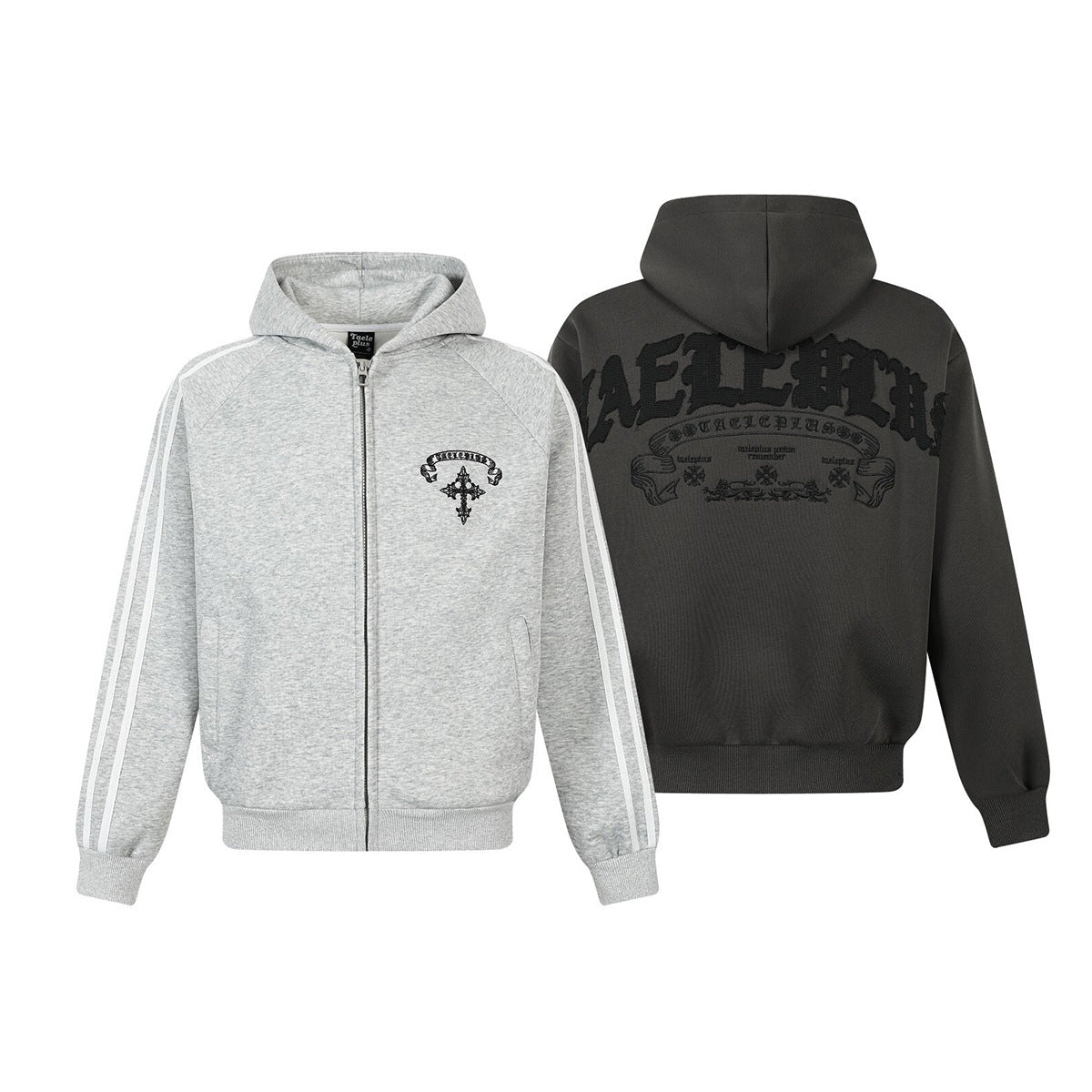 Stripe Cross Print Zipper Hoodie