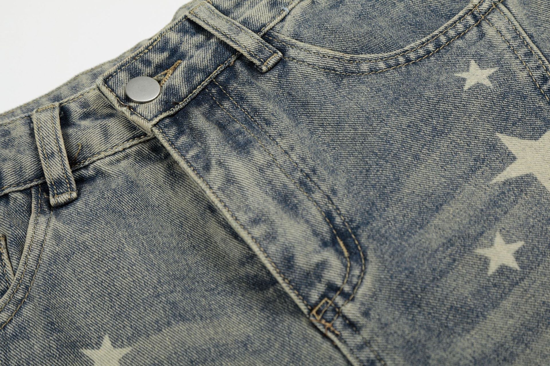 Curved Star Wide Leg Denim Short Pants