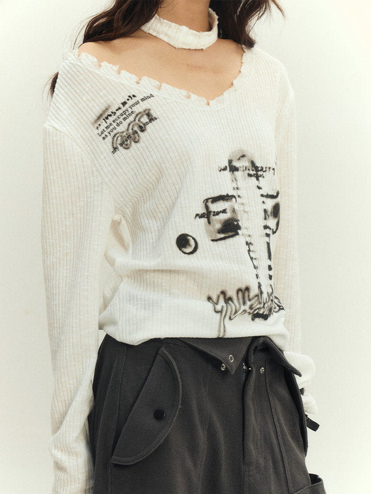 Slim Fit Graphic Design Thin Knit Sweater