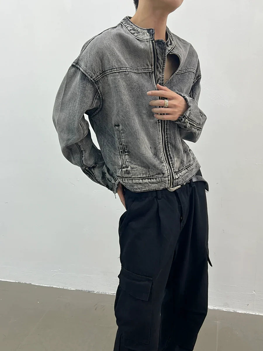 Wash Standing-neck Denim Jacket