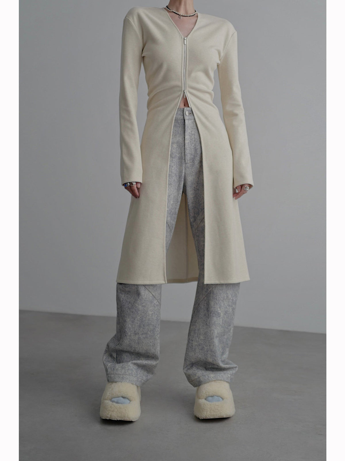 Gilet long en maille zippé