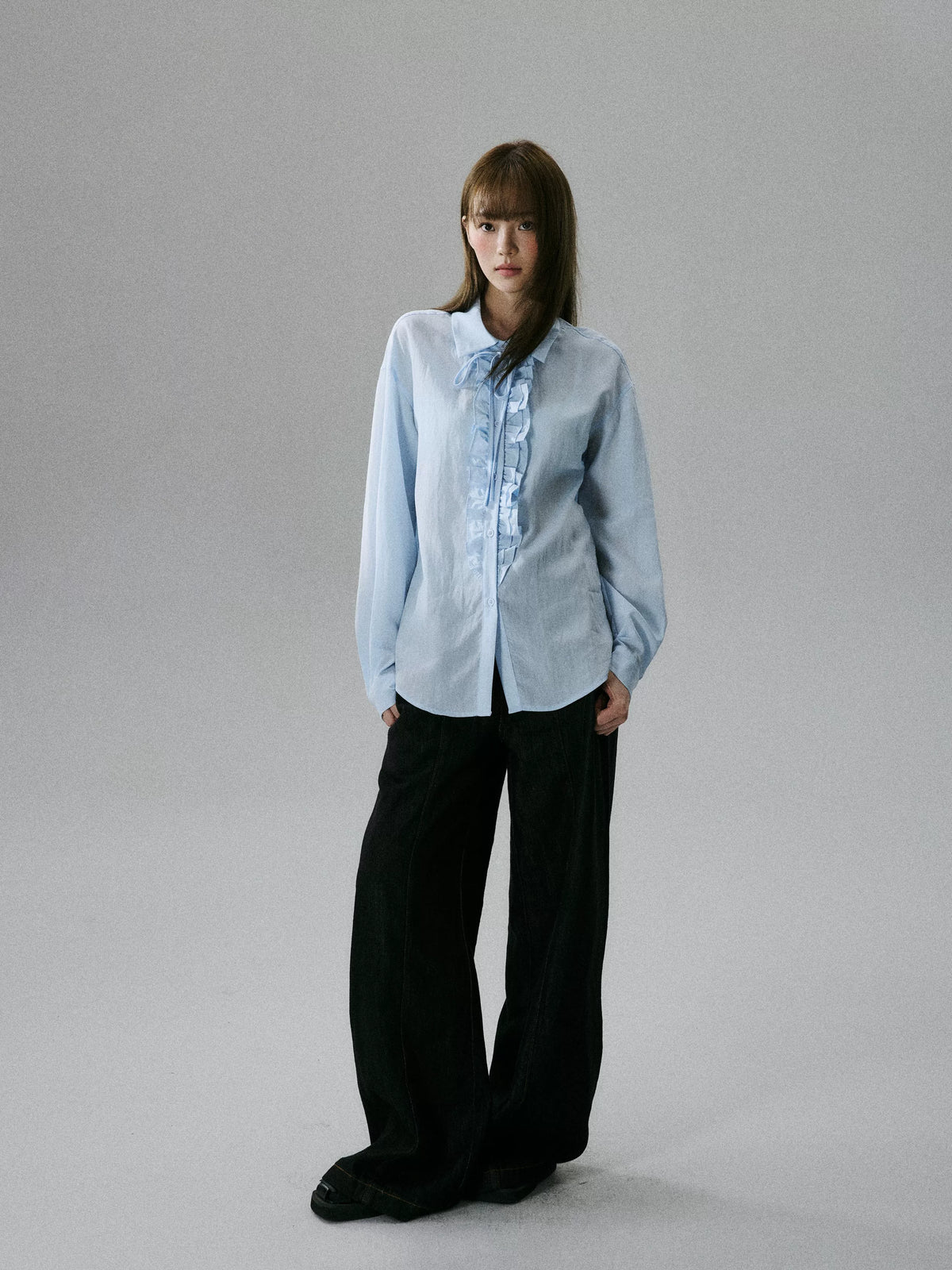 Wrinkled Lyocell Asymmetrical Bow Strap Sunscreen Long Sleeve Shirt