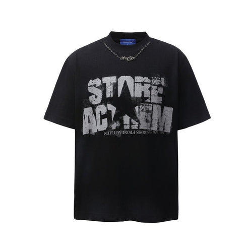 Camiseta Oversize de Manga Curta com Estampa Dirty-Dye de Alta Gramatura - Preto / M