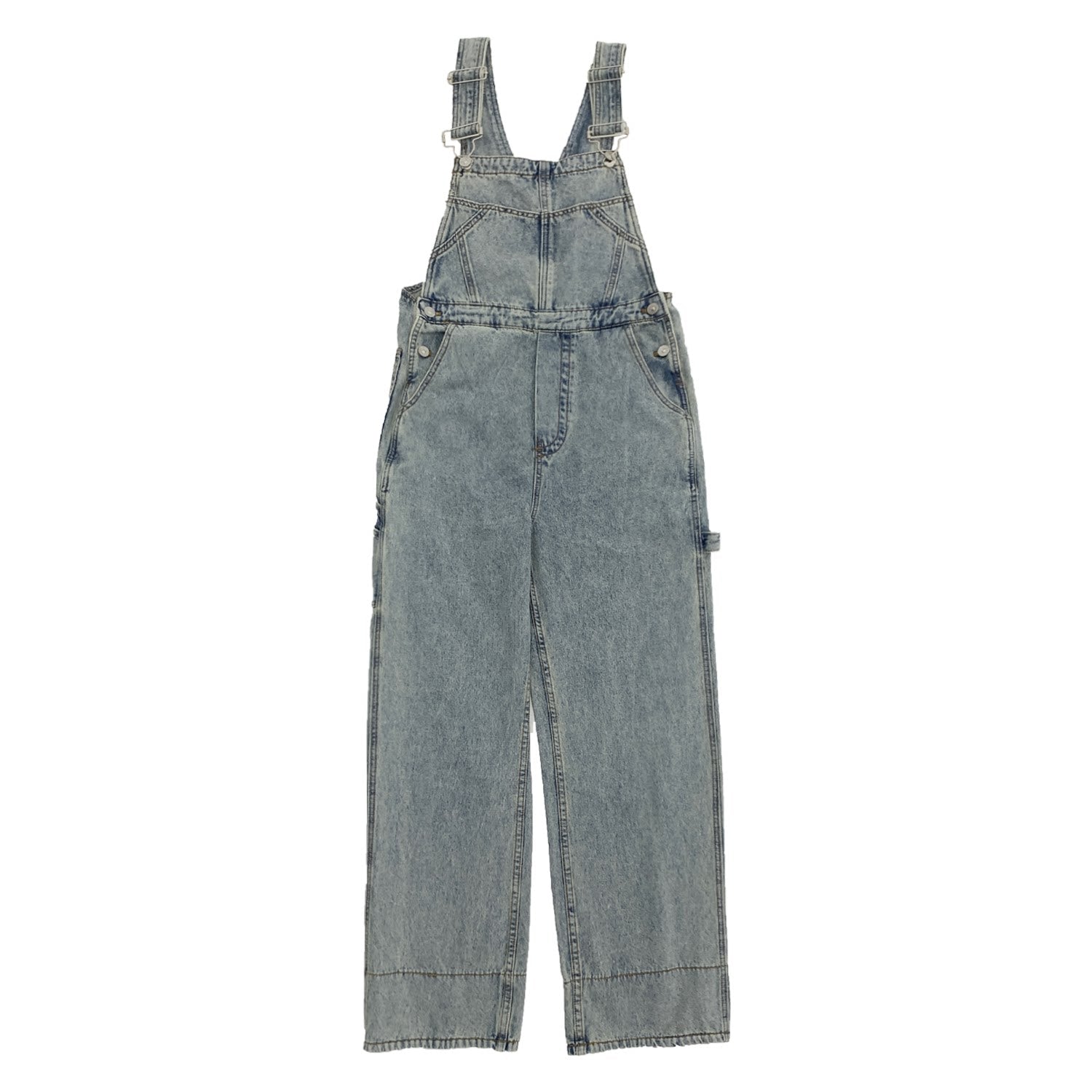 Washed Wide Leg Denim Overalls