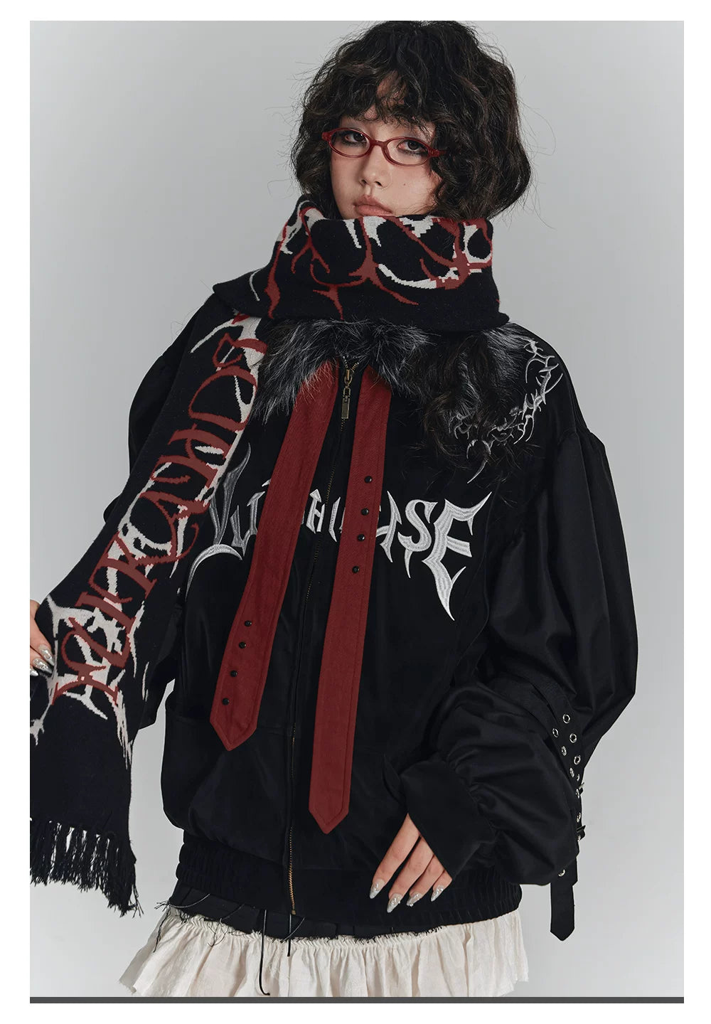 Embroidery Fur Collar Oversize Zipper Jacket
