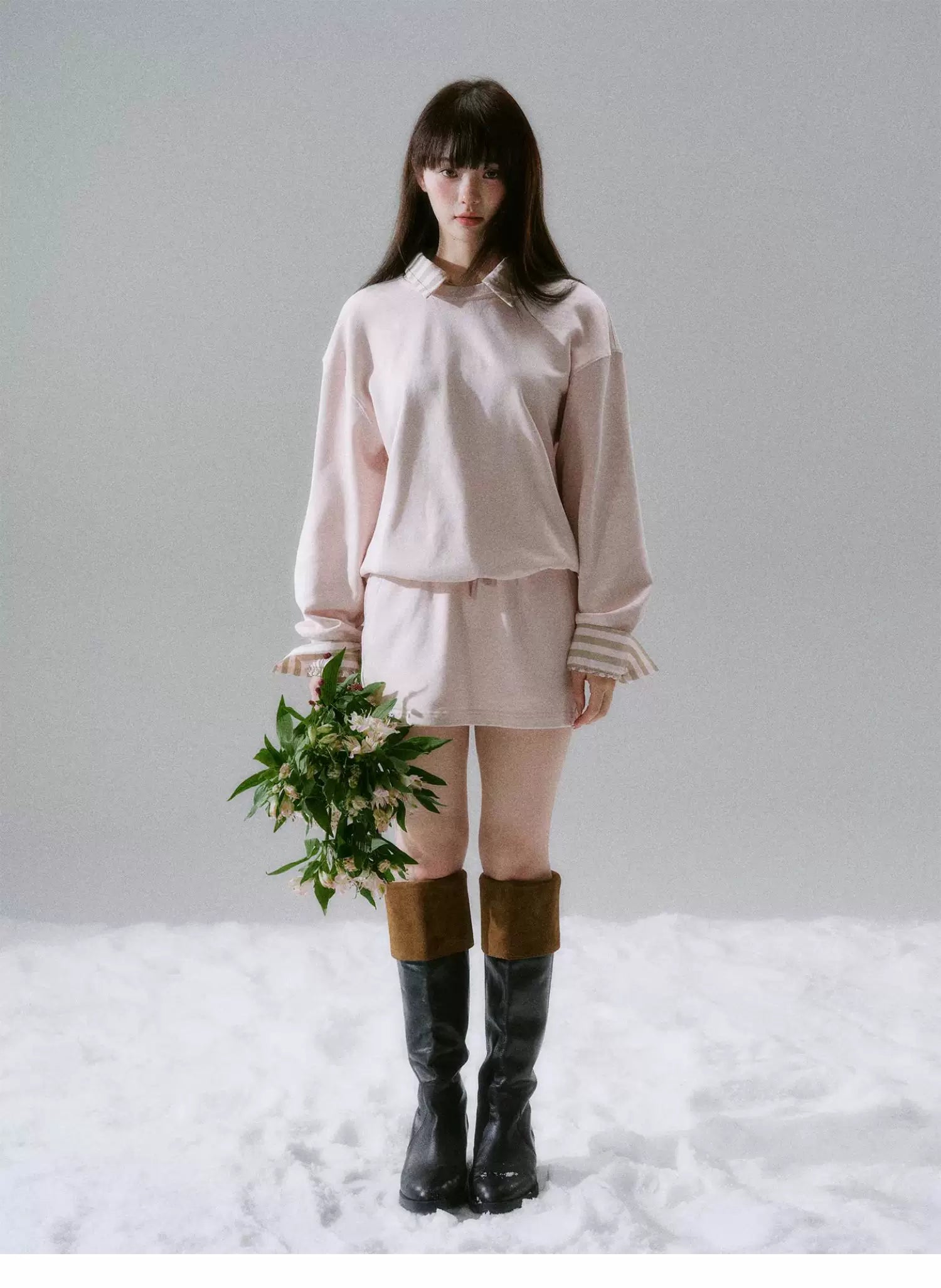 Skin-Friendly Sweatshirt & Short Skirt Setup