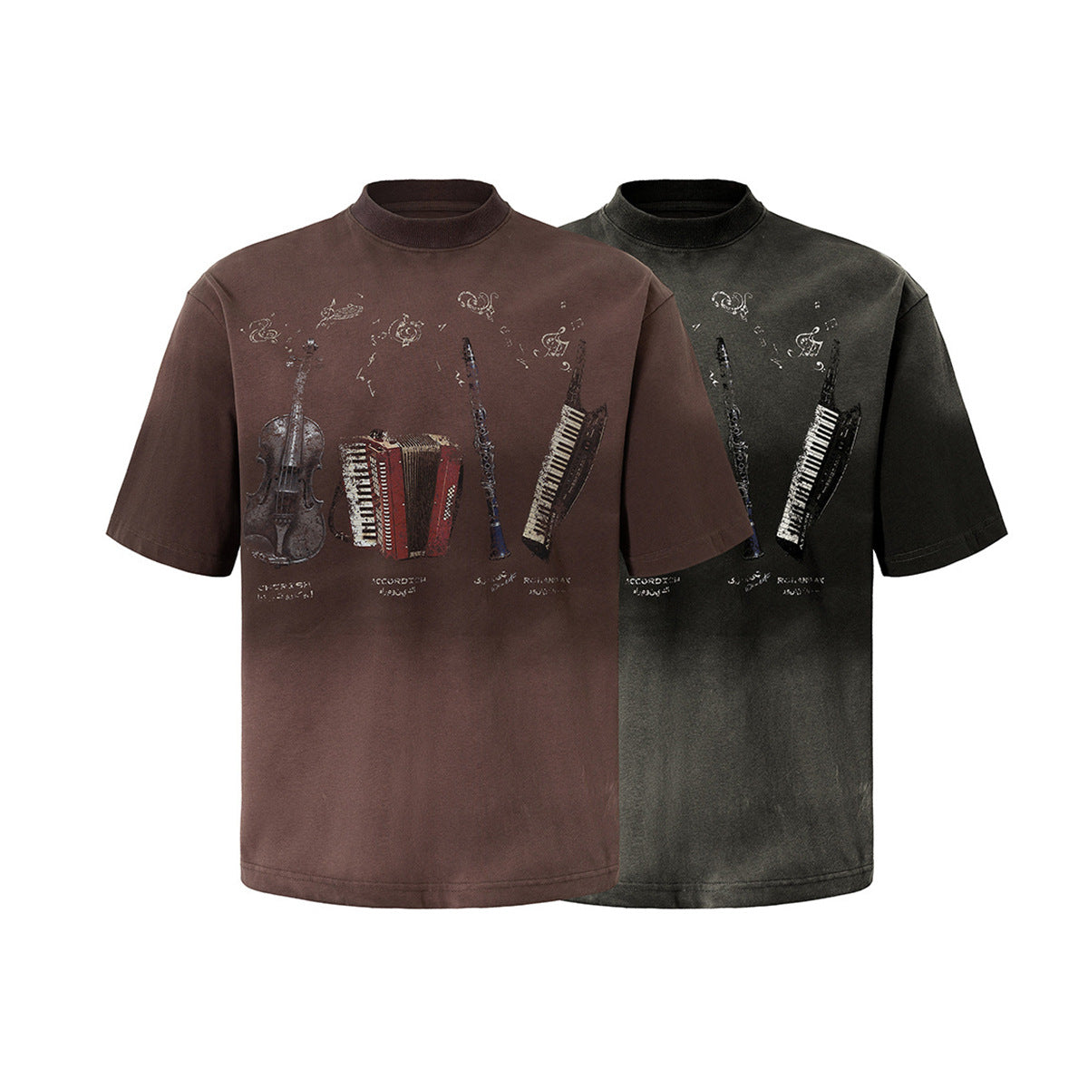 Instrument Print Washed Short Sleeve T-Shirt