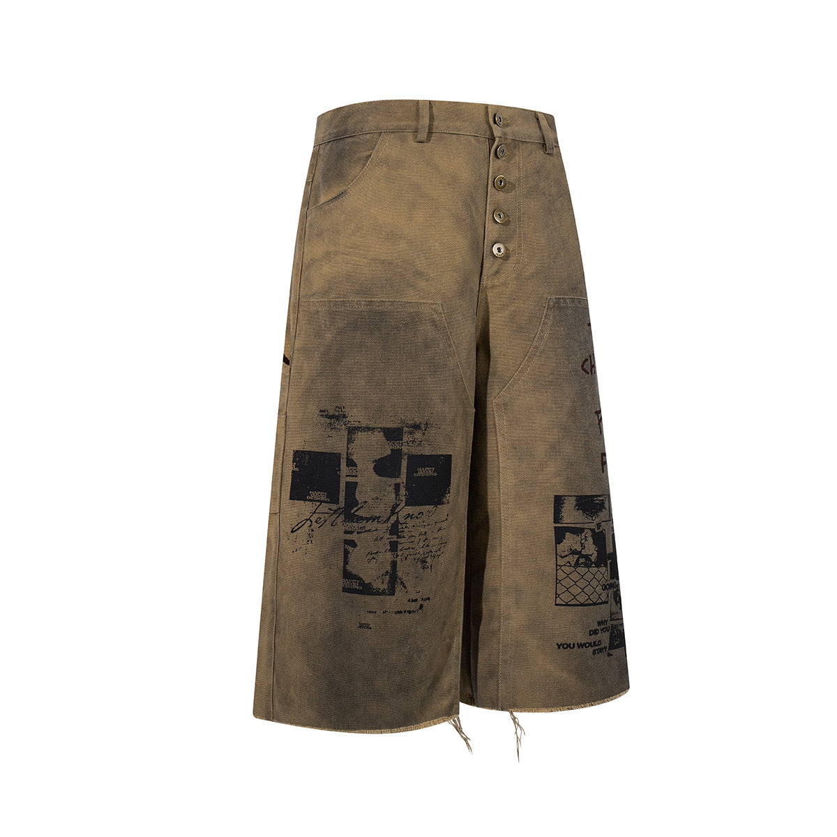 Washed Portrait Letter Print Denim Jort