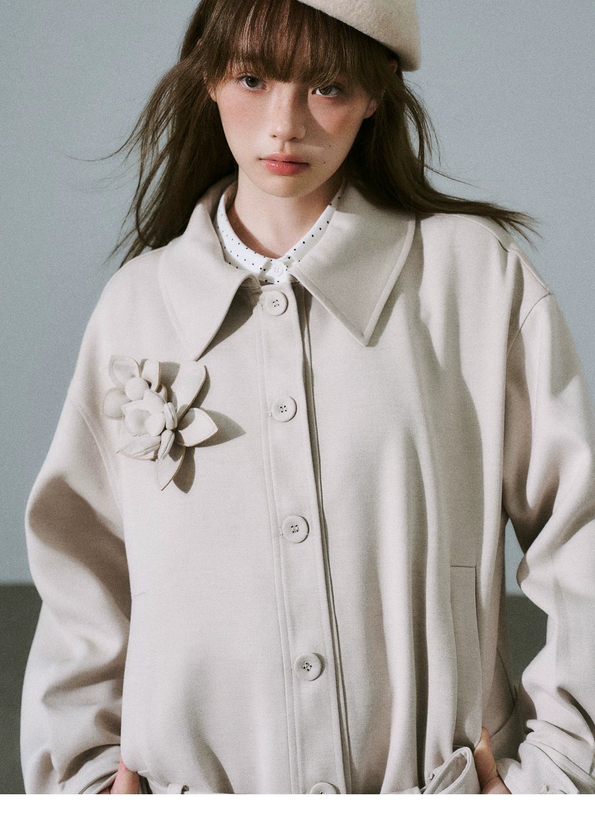 Flower Pleats Tencel Wool Trench Coat