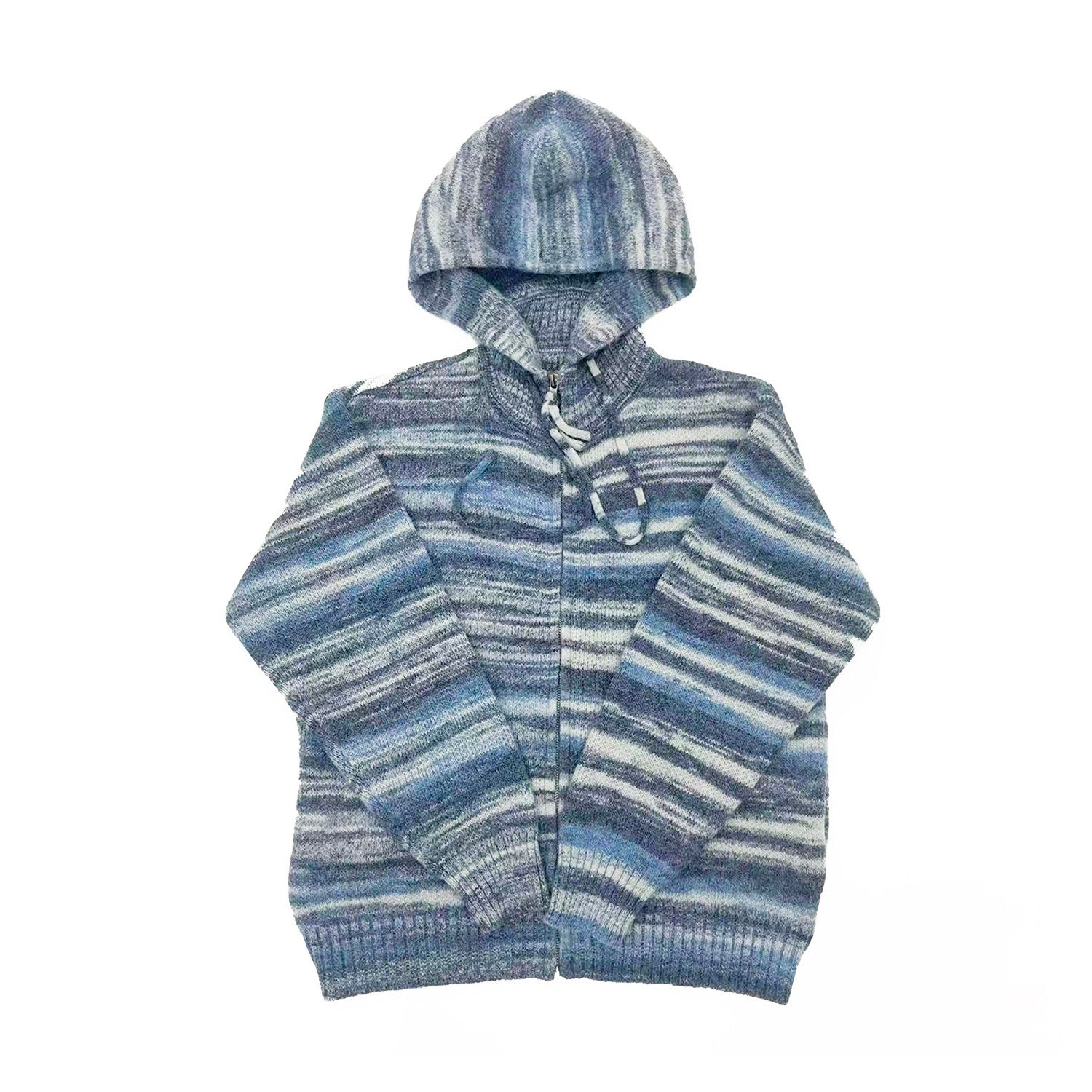 Stripe Hooded Zipper Knit Cardigan