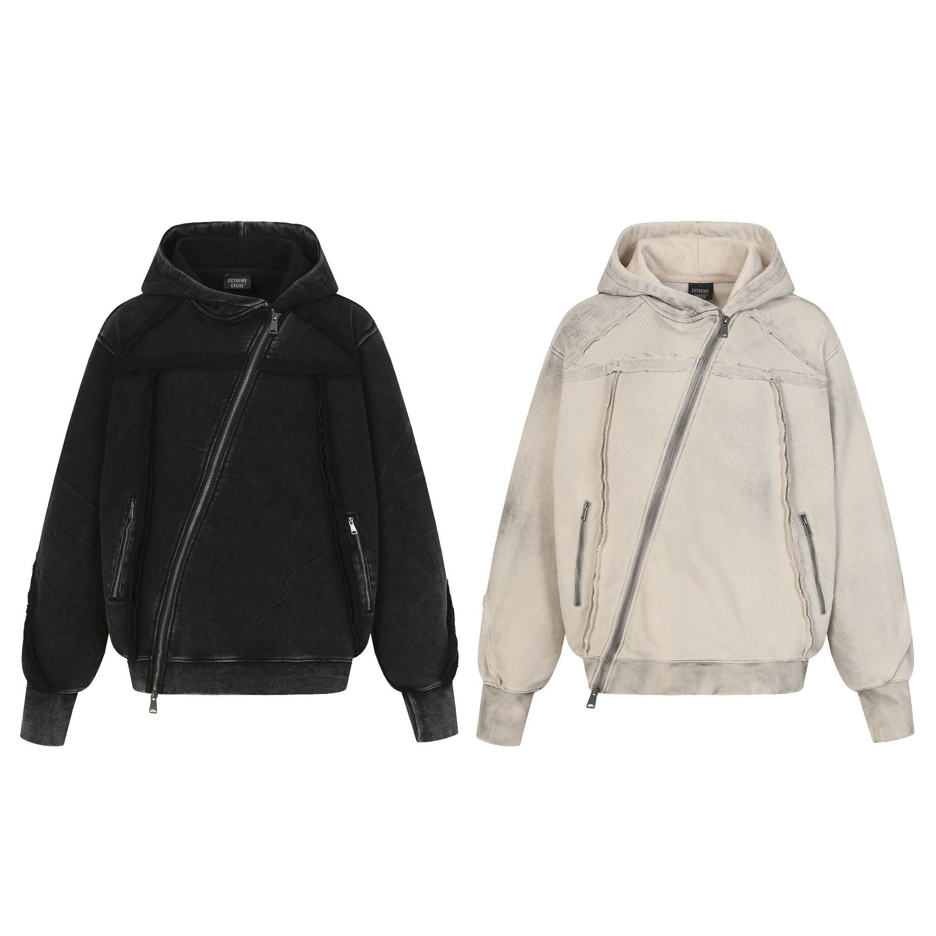 Washed Asymmetrical Zipper Detail Hoodie
