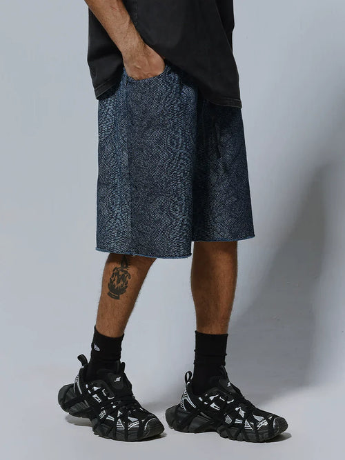 Pantalones Cortos de Pierna Ancha con Estampado de Escamas de Serpiente - Azul / S