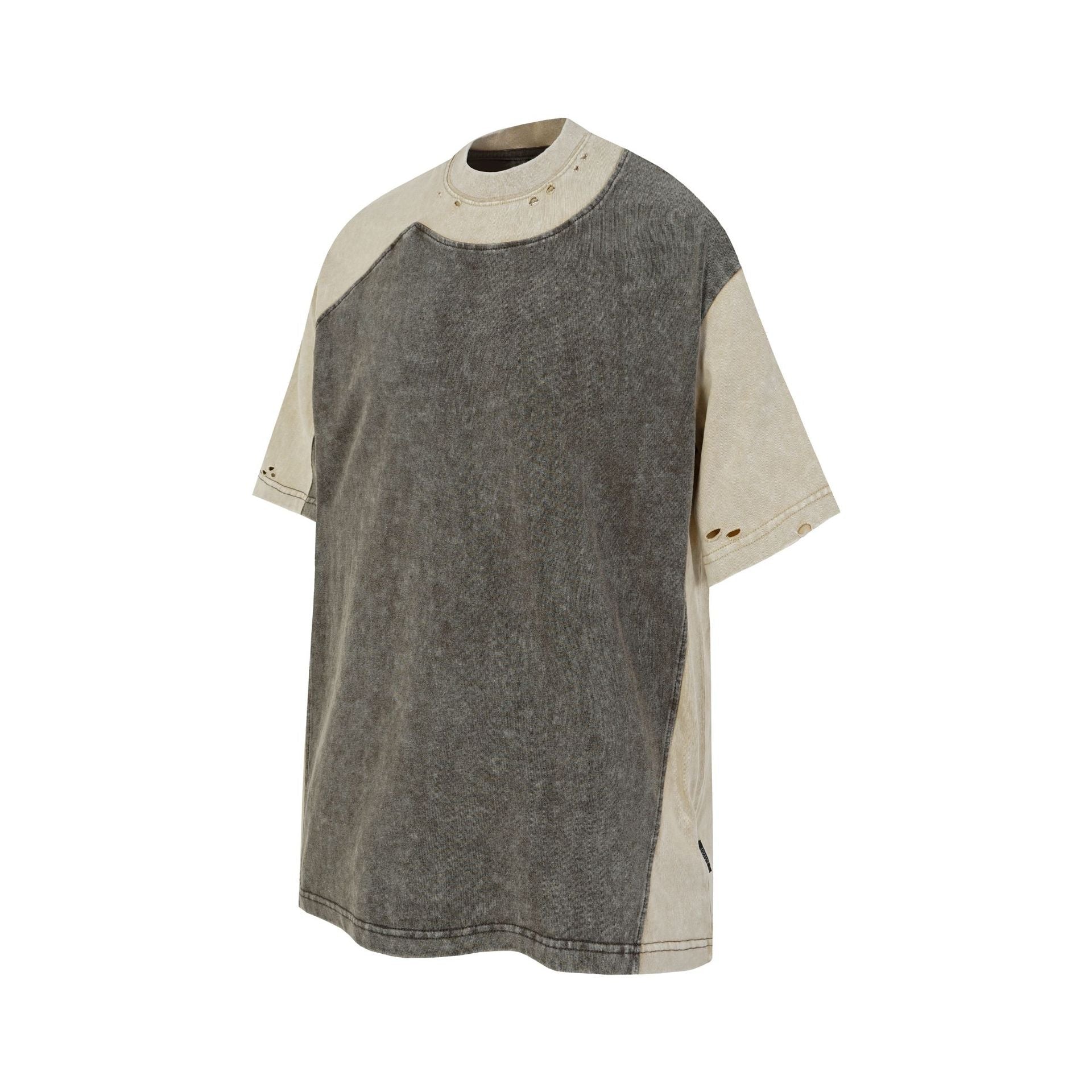 Washed Damage Patchwork Short Sleeve T-Shirt