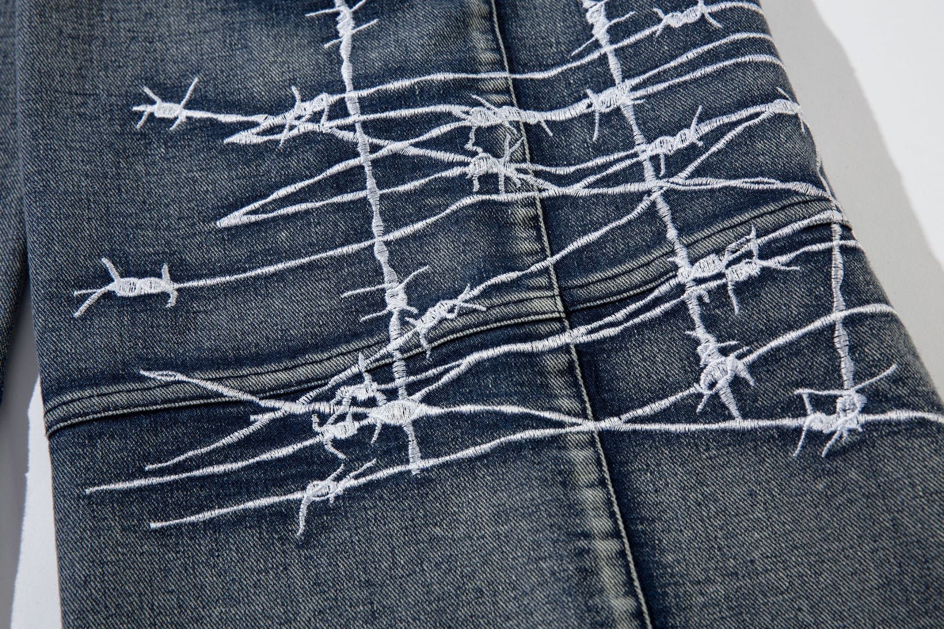Cargo Pocket Embroidery Wide Leg Denim Jeans