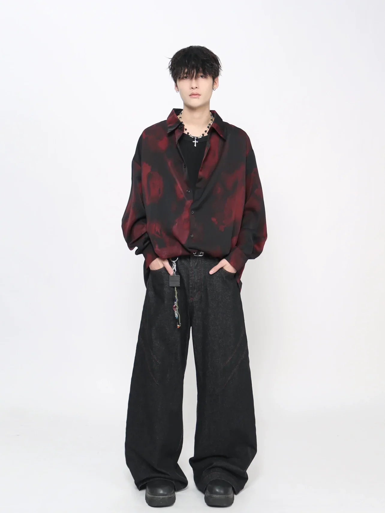 Gradient Tie-Dye Drape Long Sleeve Shirt