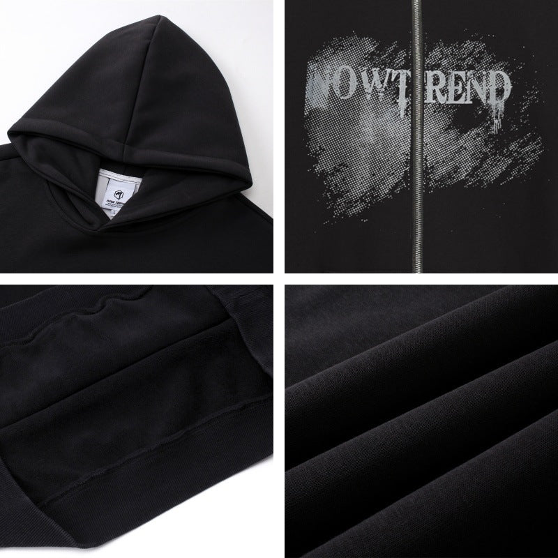 Oversized hoodie met rits en fleecevoering met letterprint