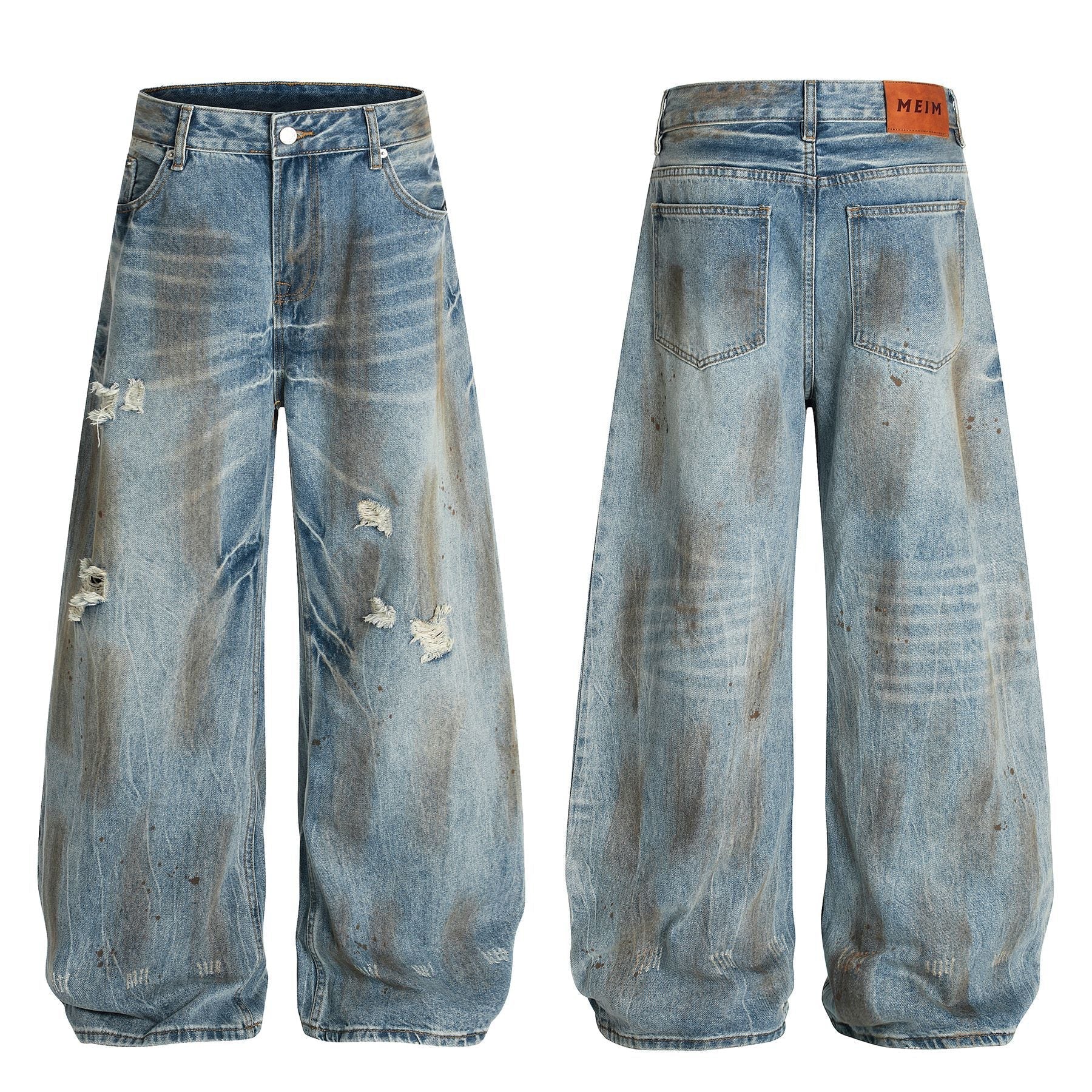 Washed Damage Barrel Denim Jeans