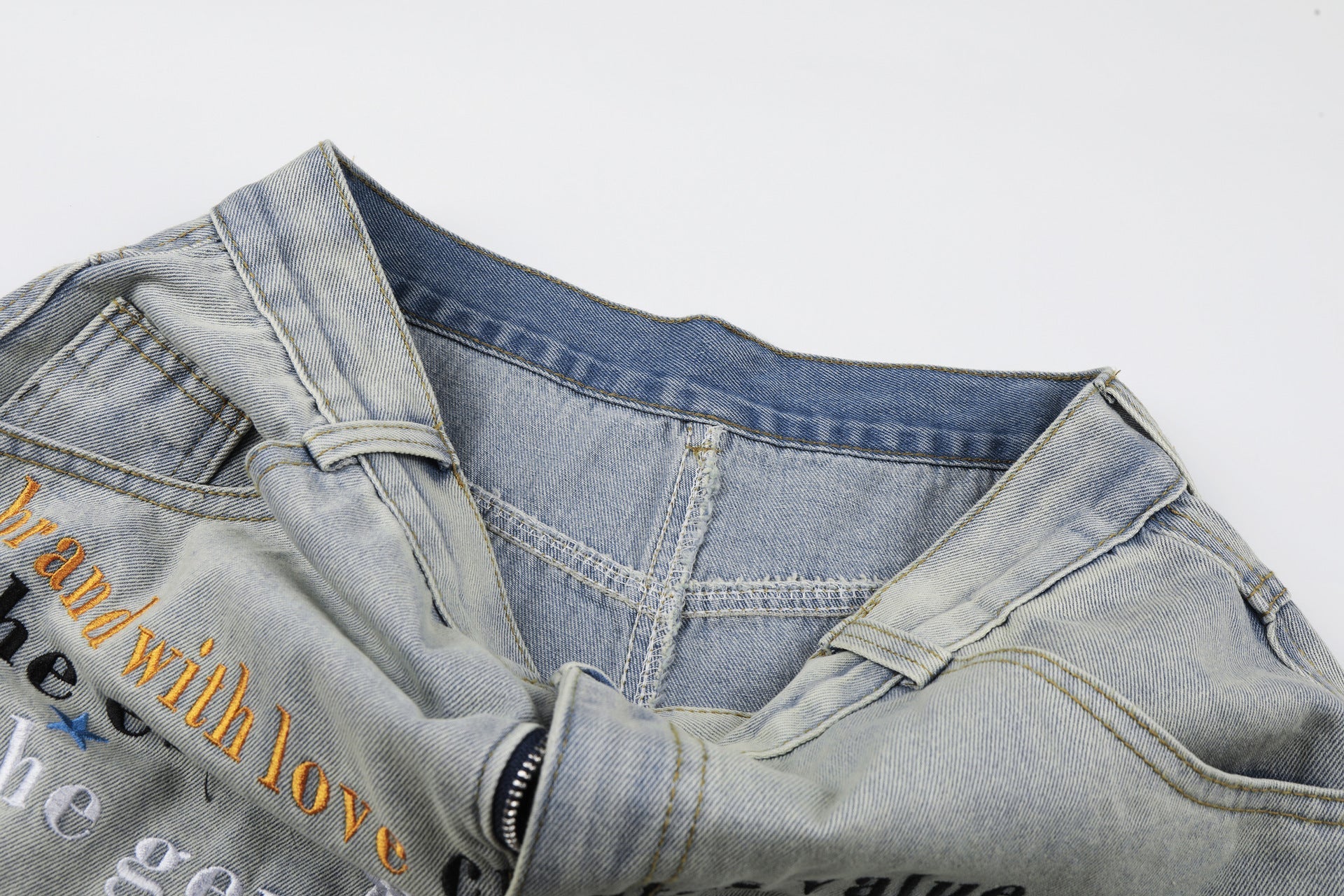 Letter Star Print Denim Jort