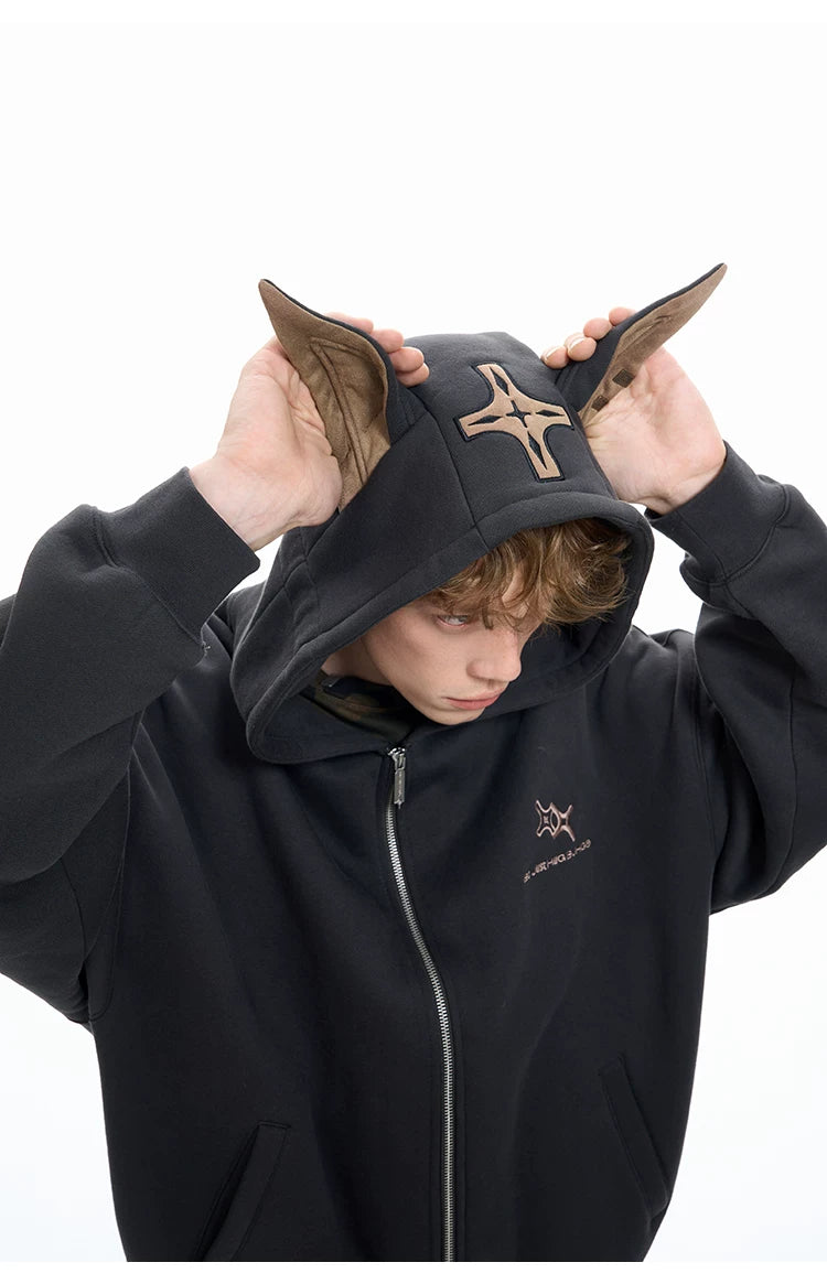 Ear Fleece Oversize Zipper Hoodie