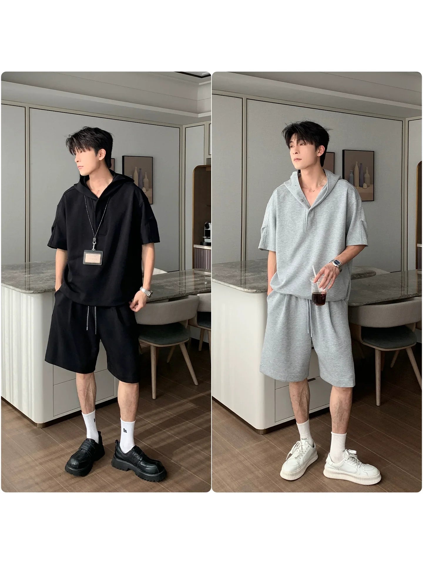 Sporty Short Sleeve Hooded T-Shirt & Short Pants Setup