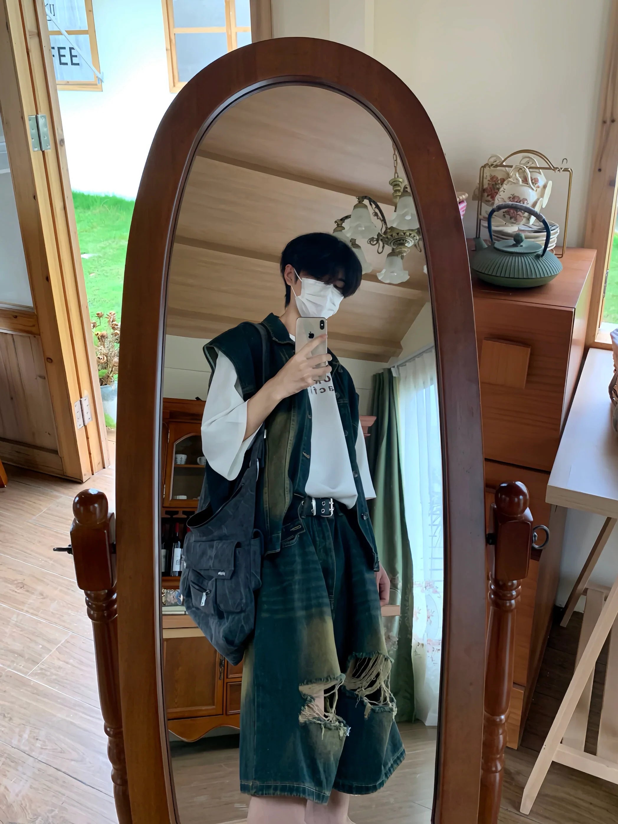 Washed Denim Vest & Damage Denim Half Jeans Setup