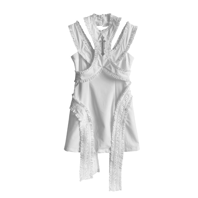 Ruffle Patchwork Sleeveless Dress