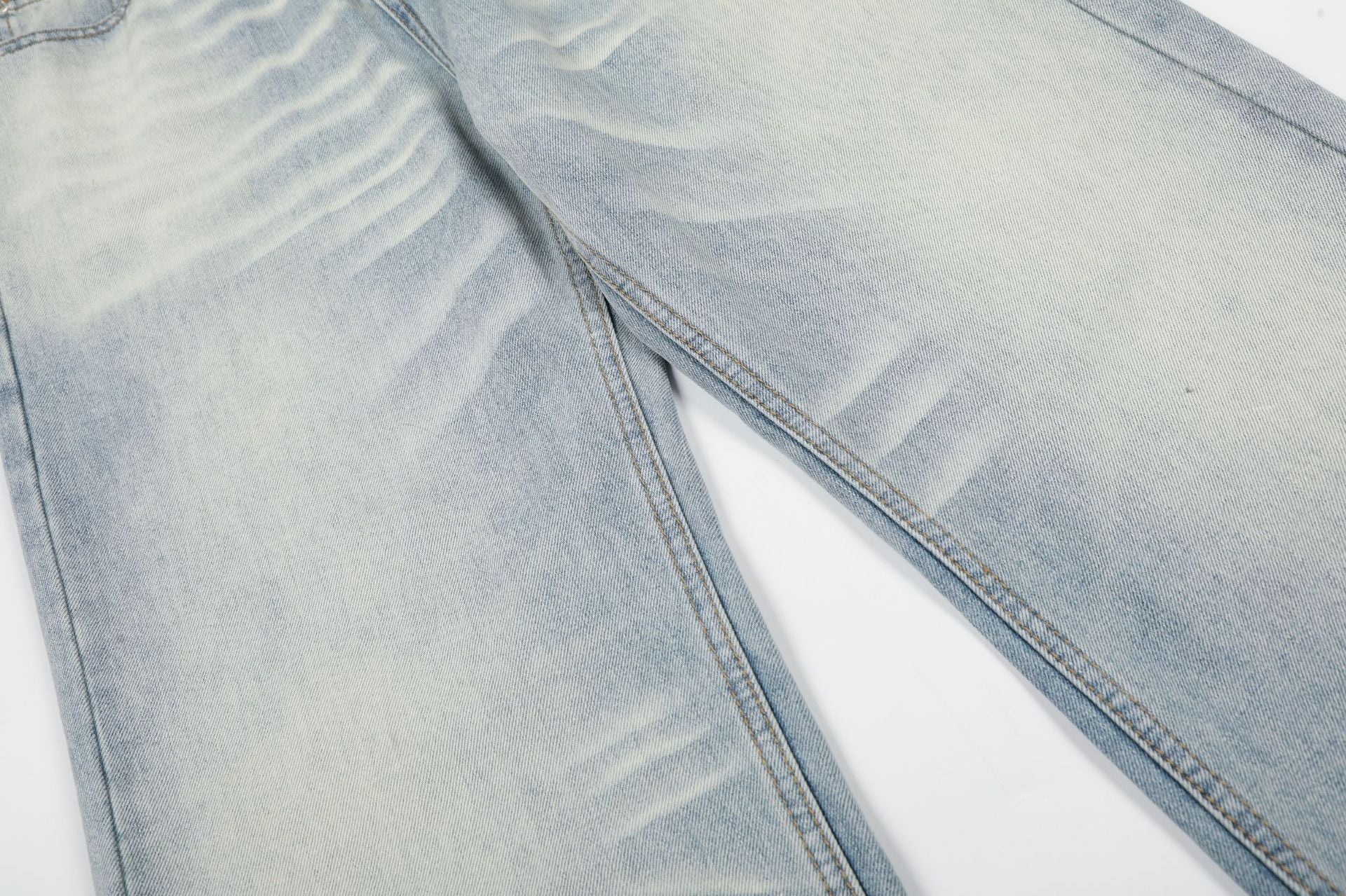 Washed Whisker Wide Leg Denim Jeans