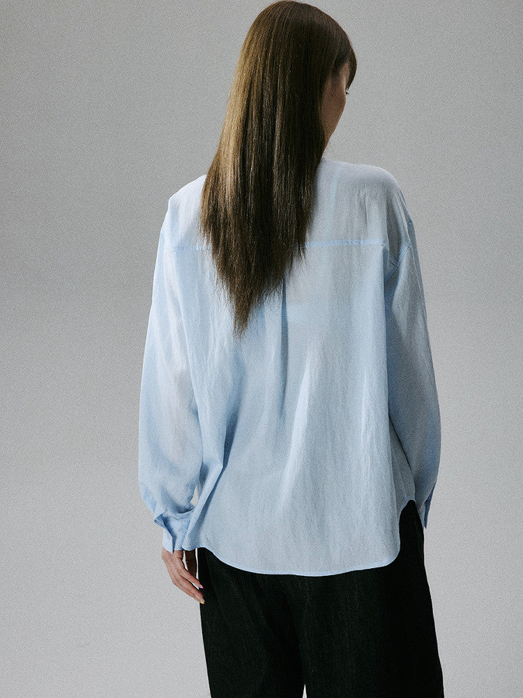 Wrinkled Lyocell Asymmetrical Bow Strap Sunscreen Long Sleeve Shirt