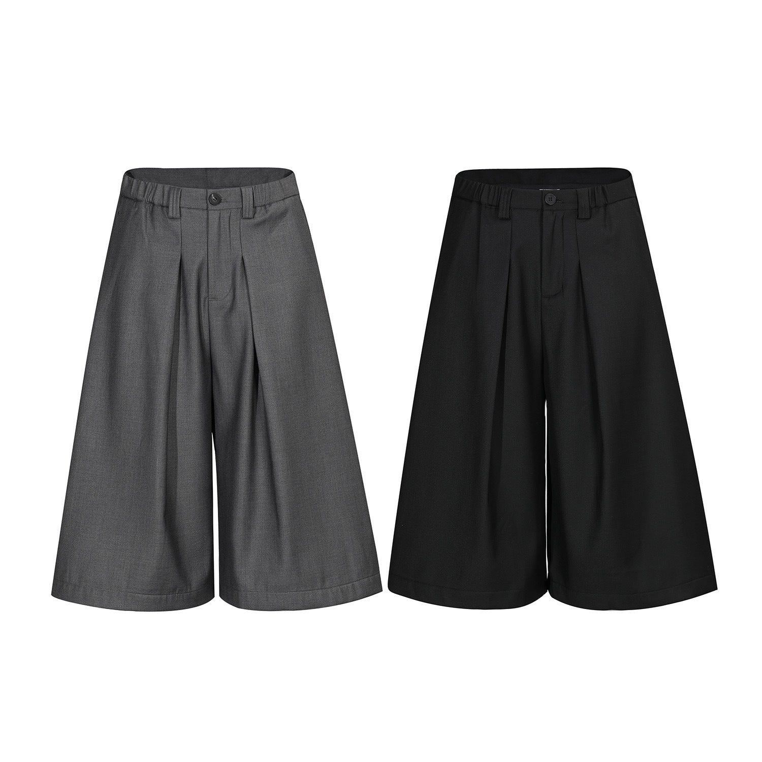 Wide Leg Pleats Half Trousers