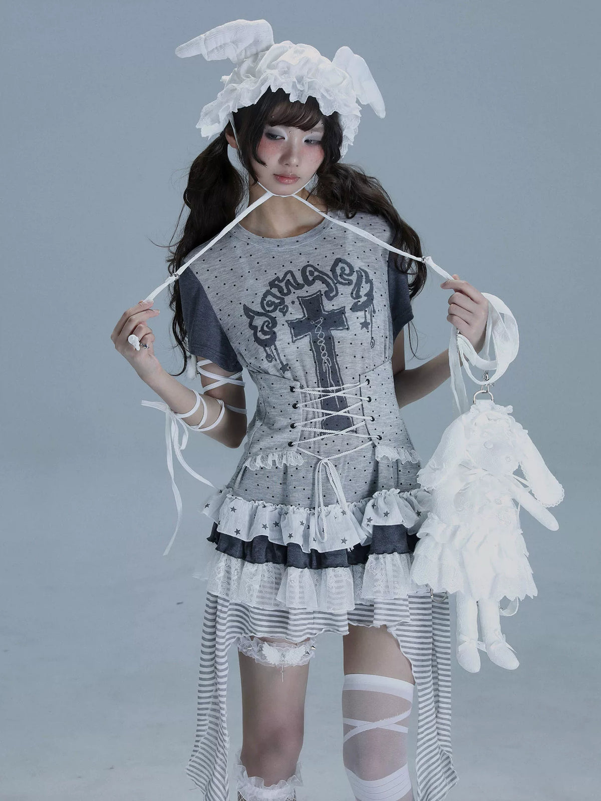 Asymmetric Ruffle Lace Dress