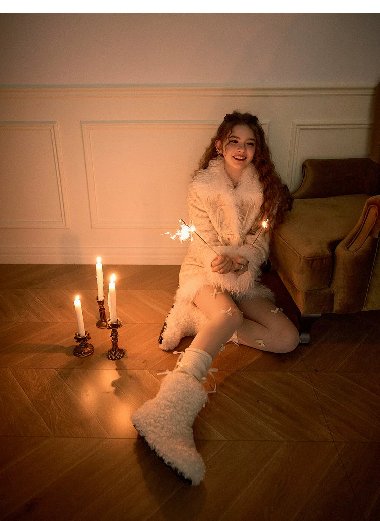 Textured Fake Fur Short Skirt & Jacket Setup