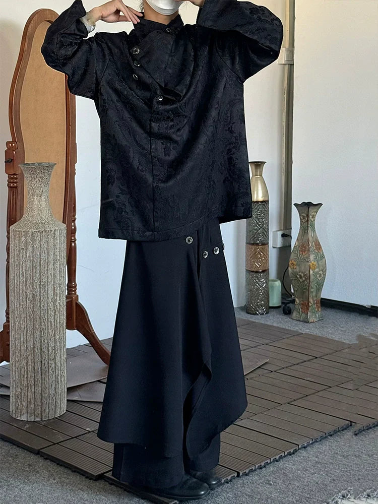 Embroidery Jacquard Asymmetrical Long Sleeve Shirt