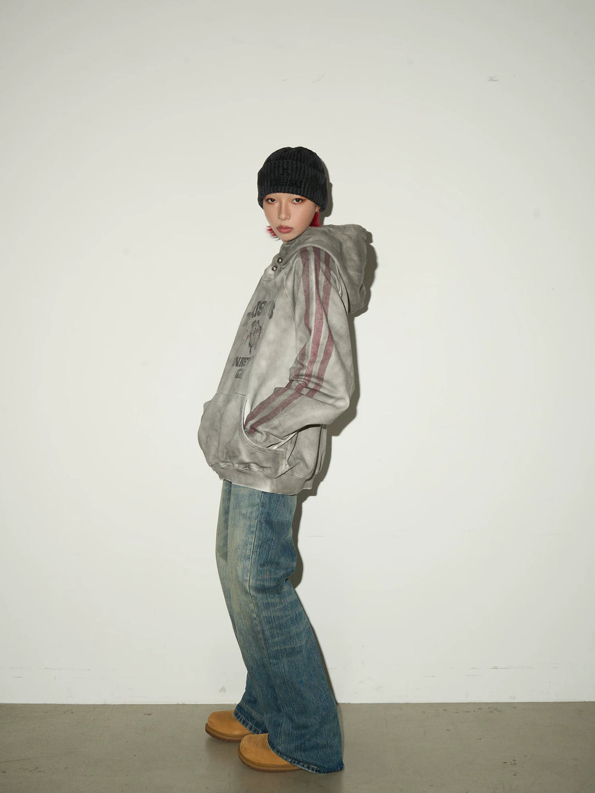 Letter Print Washed Oversize Hoodie