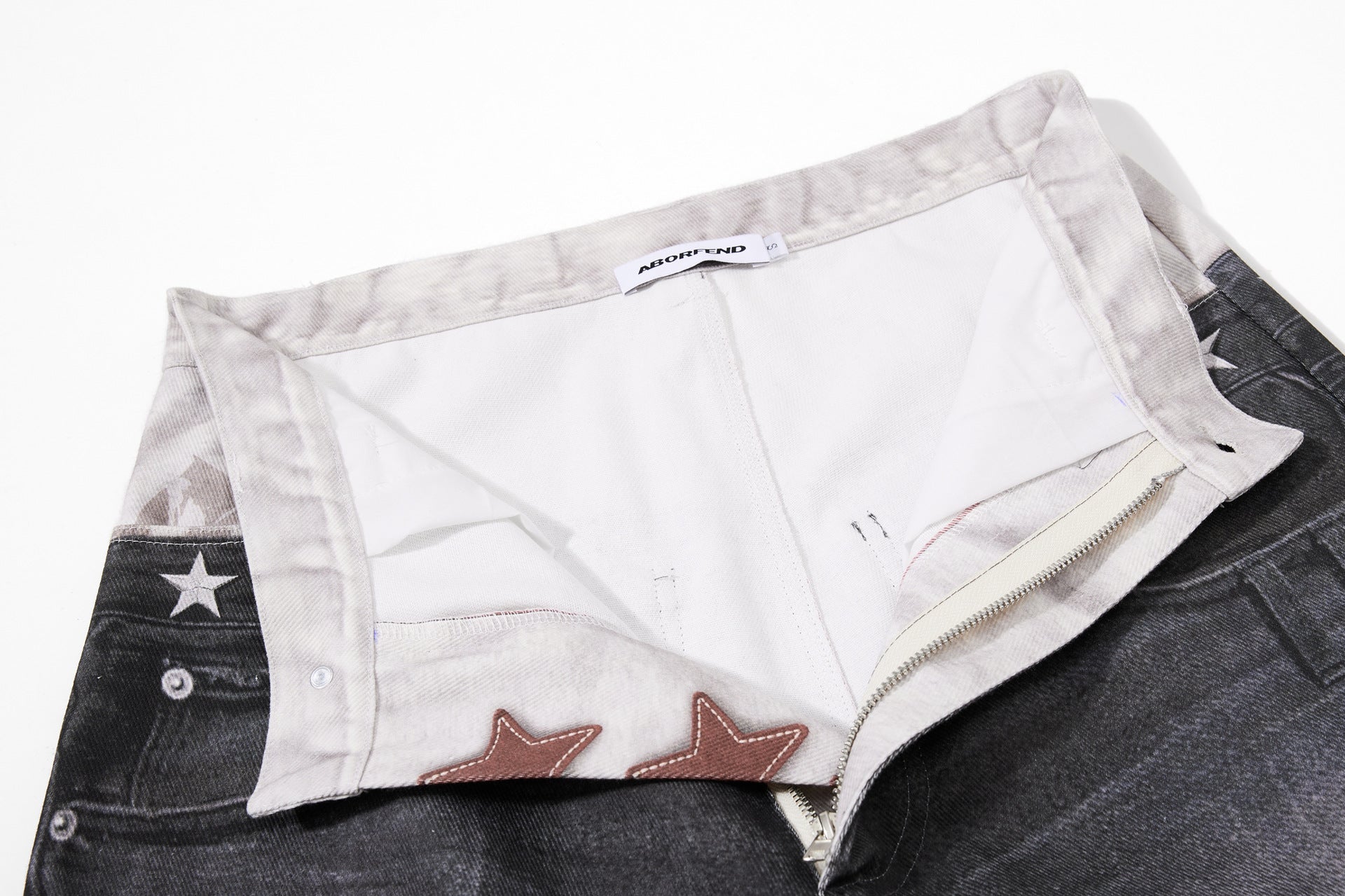 Star Damage Washed Wide Leg Denim Jeans