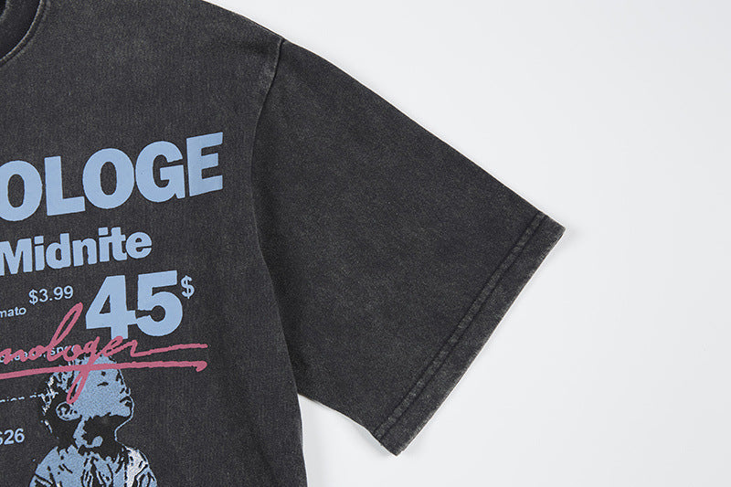 Washed Graphic Letter Print Short Sleeve T-Shirt