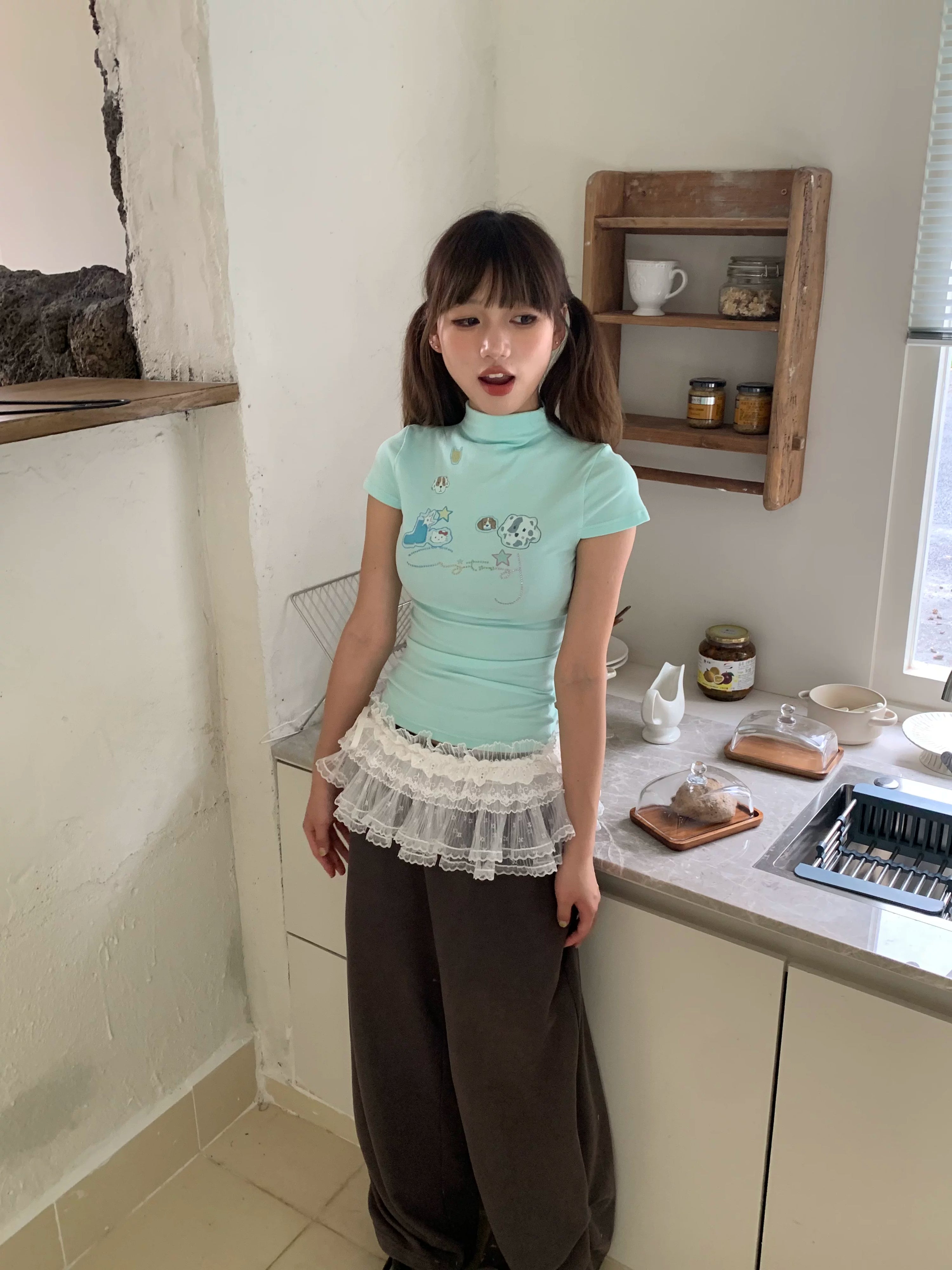 Rhinestone Drawstring Wide Leg Sweatpants