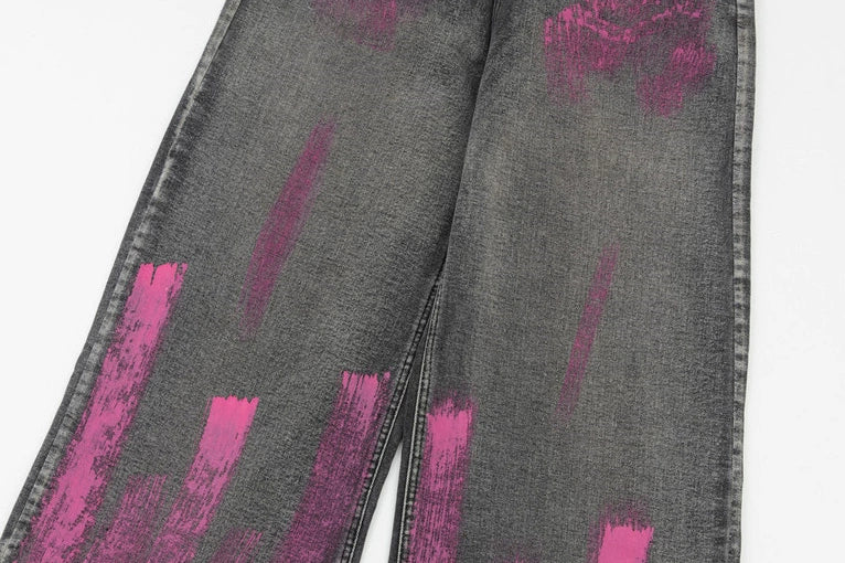 Punk Paint-Splashed Flare Jeans