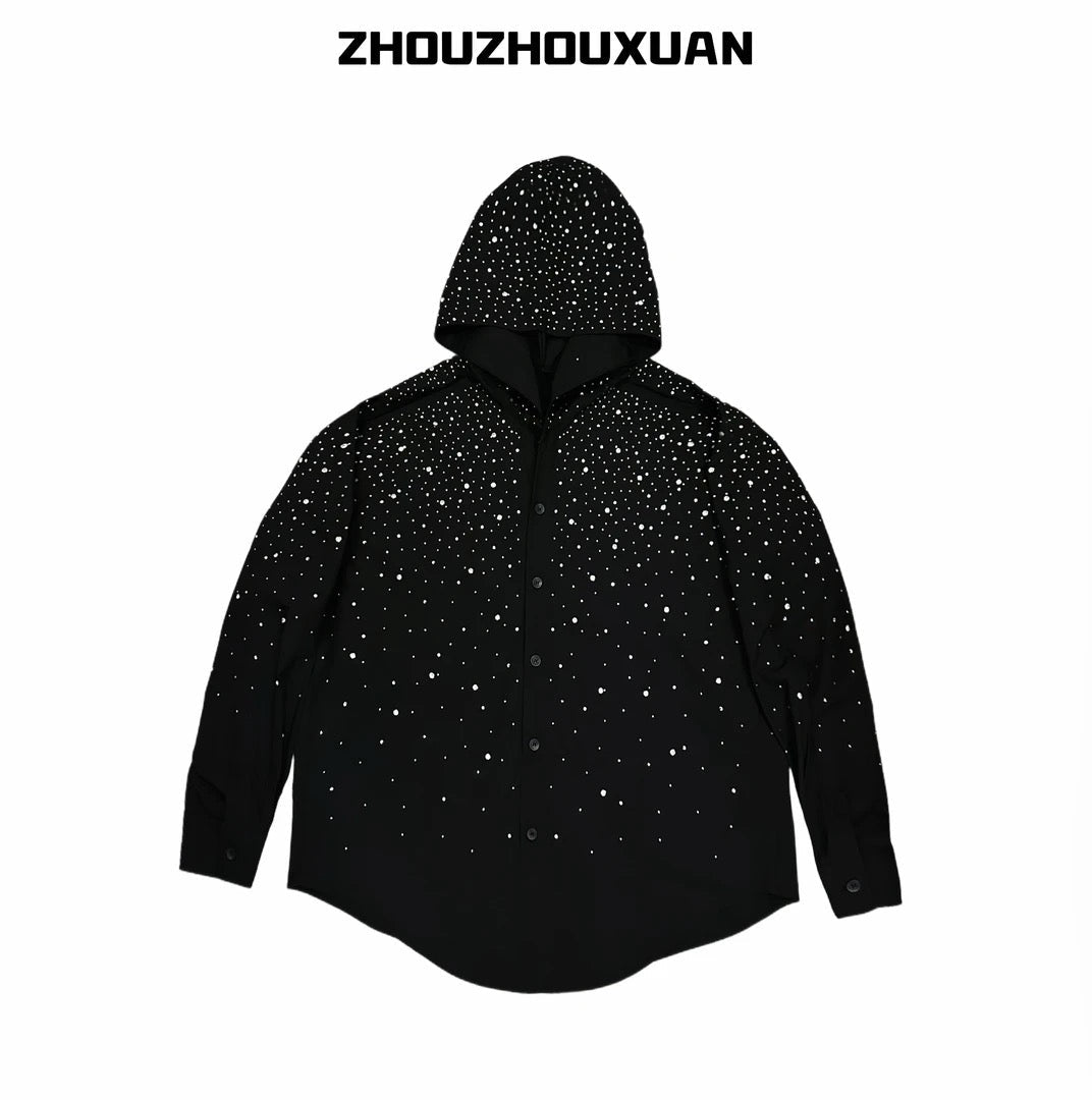 Rhinestone Starry Sky Lightweight Hooded Shirt
