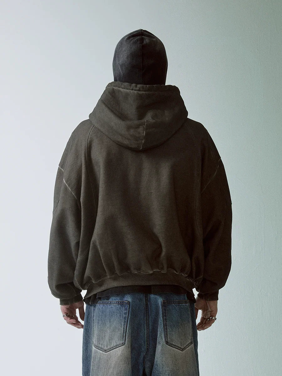 Oversize-Kapuzenjacke mit Reißverschluss und gewaschenem Fleecefutter