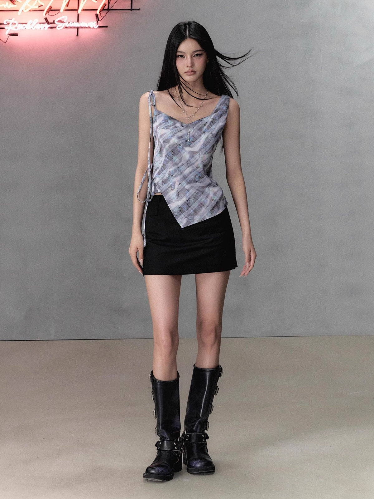 Colorful Plaid Camisole & A-Line Short Skirt Setup