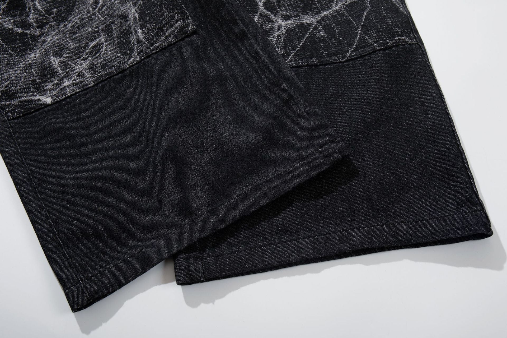 Double Waist Marble Panel Wide Leg Denim Jeans